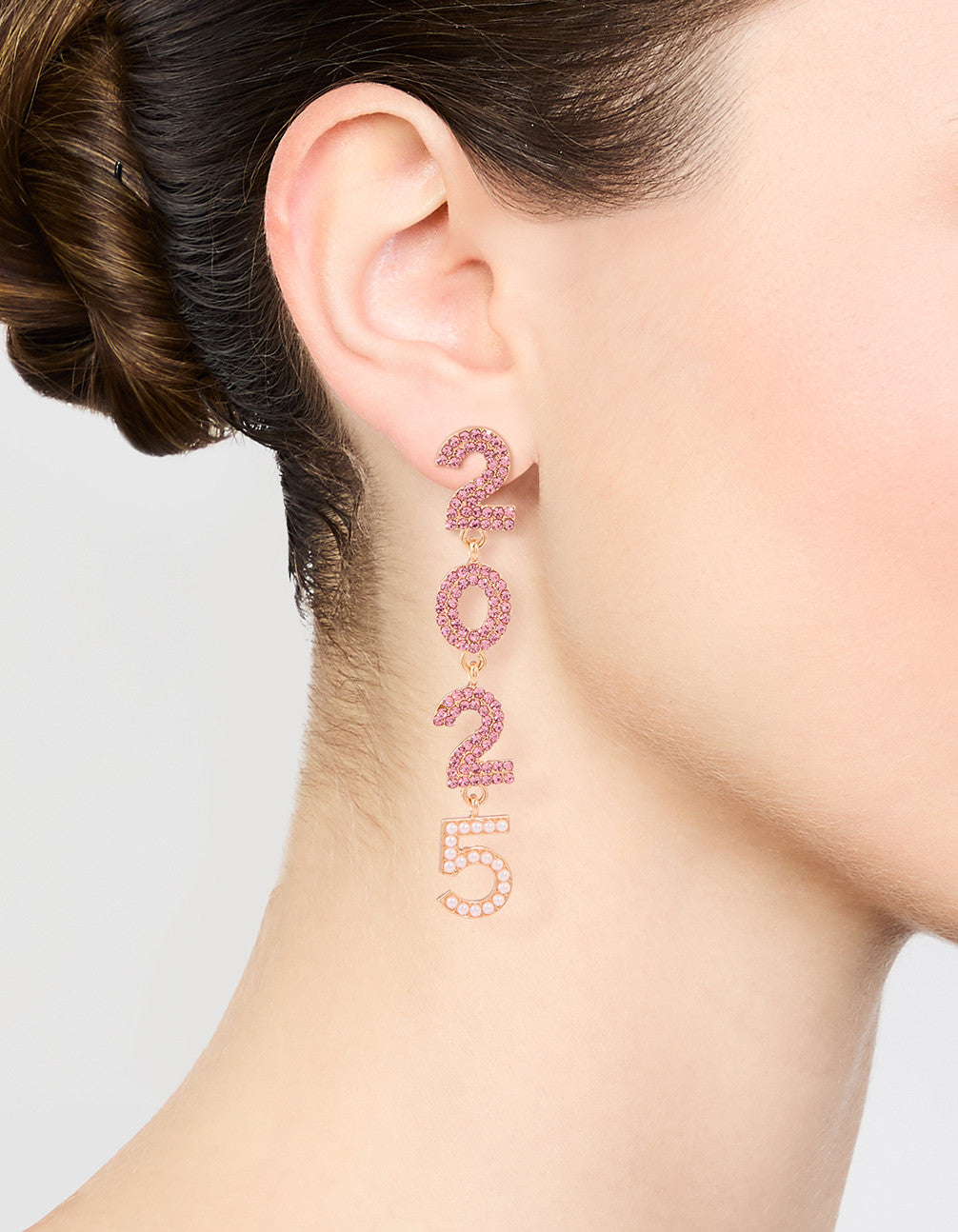 Gold Pink Diamante & Pearl 2025 Drop Earrings