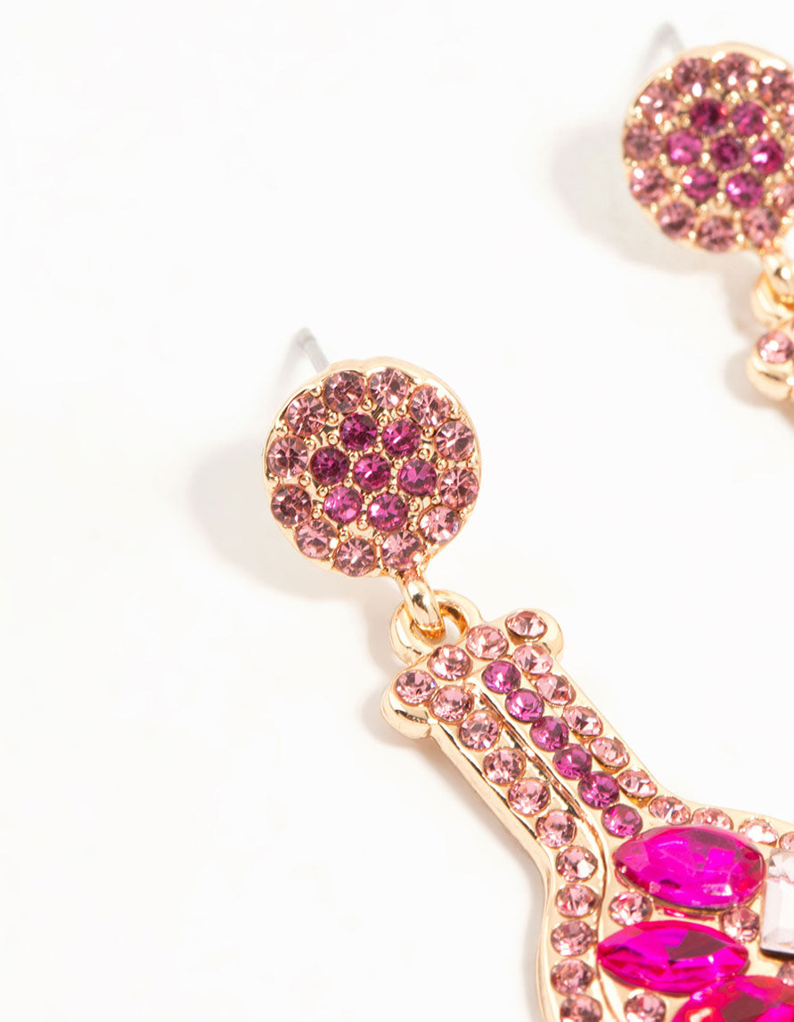 Gold Luxe Pink Champagne Bottle Earrings