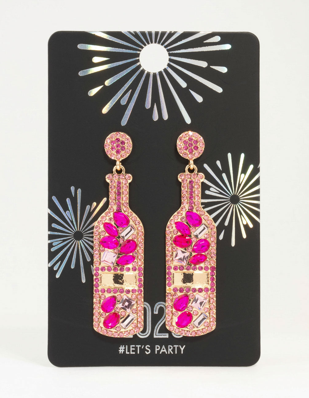 Gold Luxe Pink Champagne Bottle Earrings
