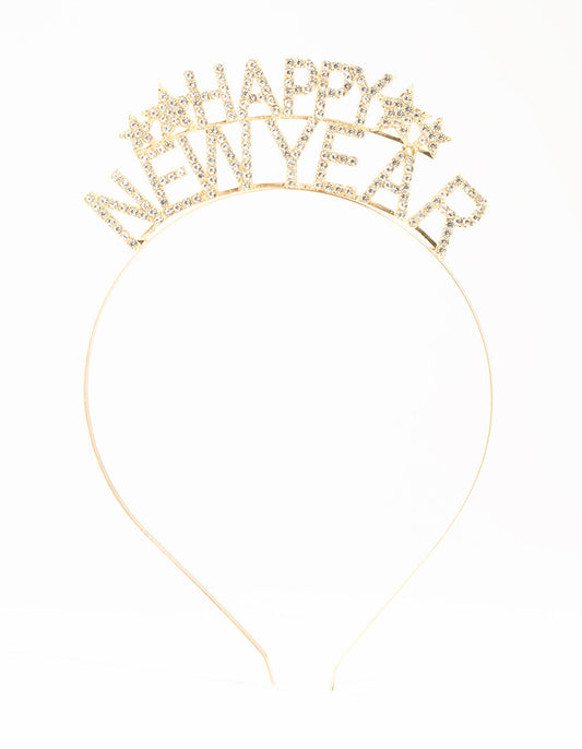 Gold Diamante Happy New Year Headband
