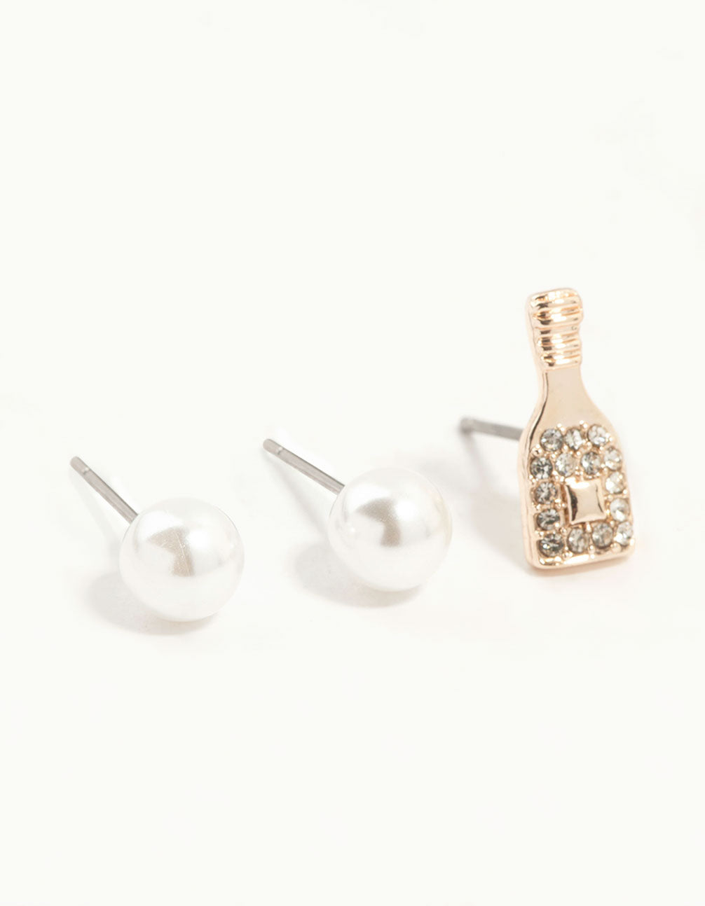 Rose Gold Pearl & Champagne Stud Earrings 3-Pack