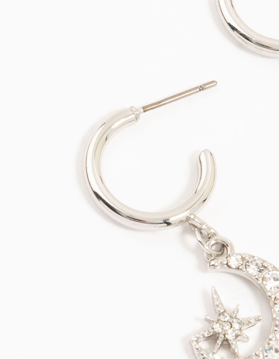 Silver Plated Heart, Moon & Star Hoop Earrings 3-Pack