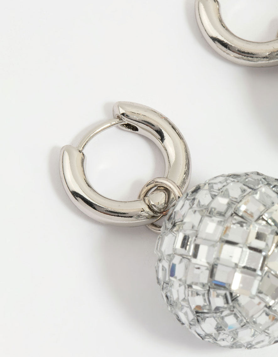 Silver Disco Ball Drop Earrings