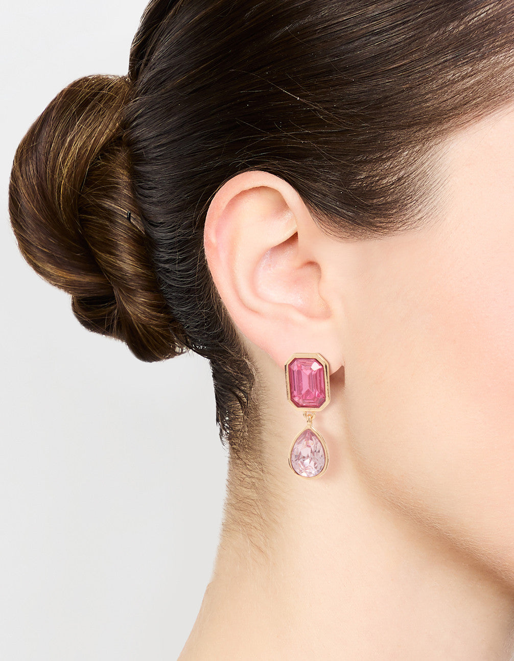 Rose Gold Pink Diamante Drop Earrings