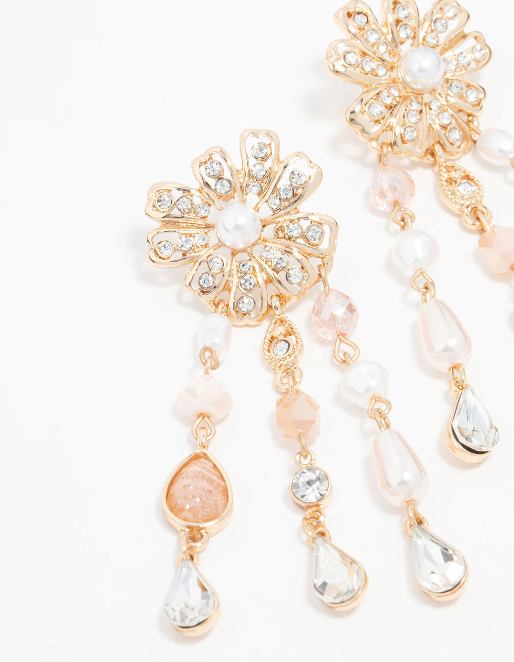 Rose Gold Bead & Pearl Floral Drop Earrings