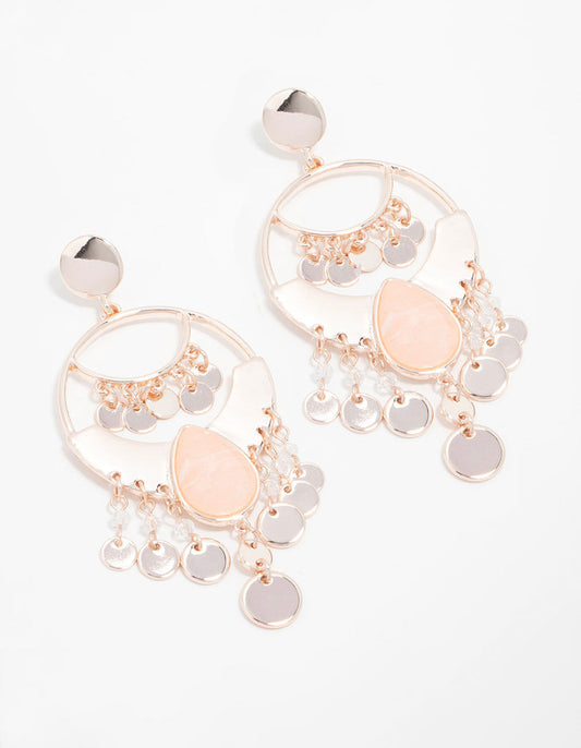 Rose Gold Bead & Disc Drop Earrings