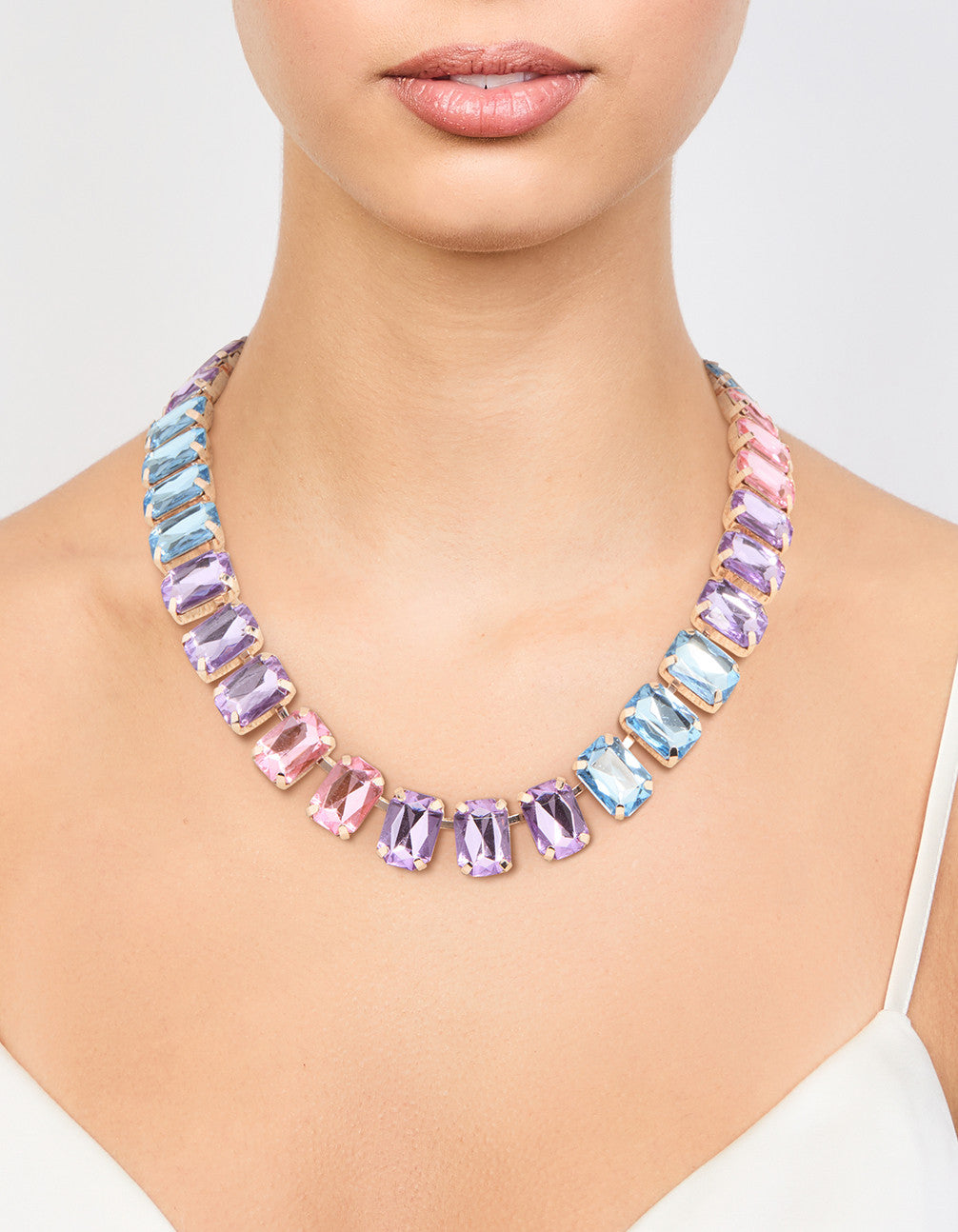 Rose Gold Pink, Blue & Purple Stone Short Necklace