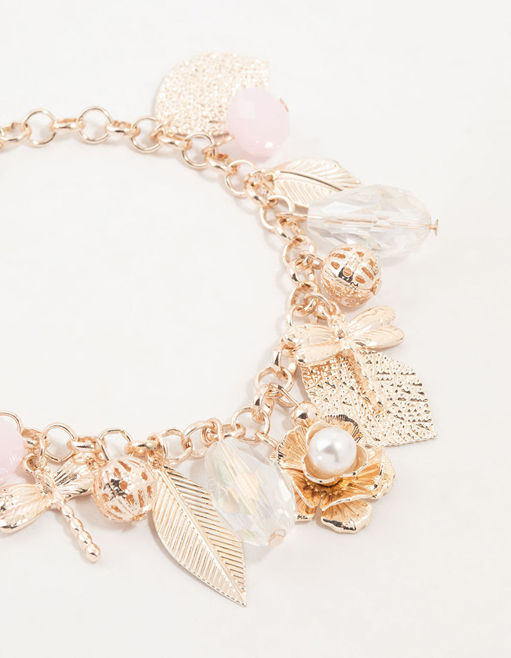 Rose Gold Dragonfly & Flower Charm Bracelet