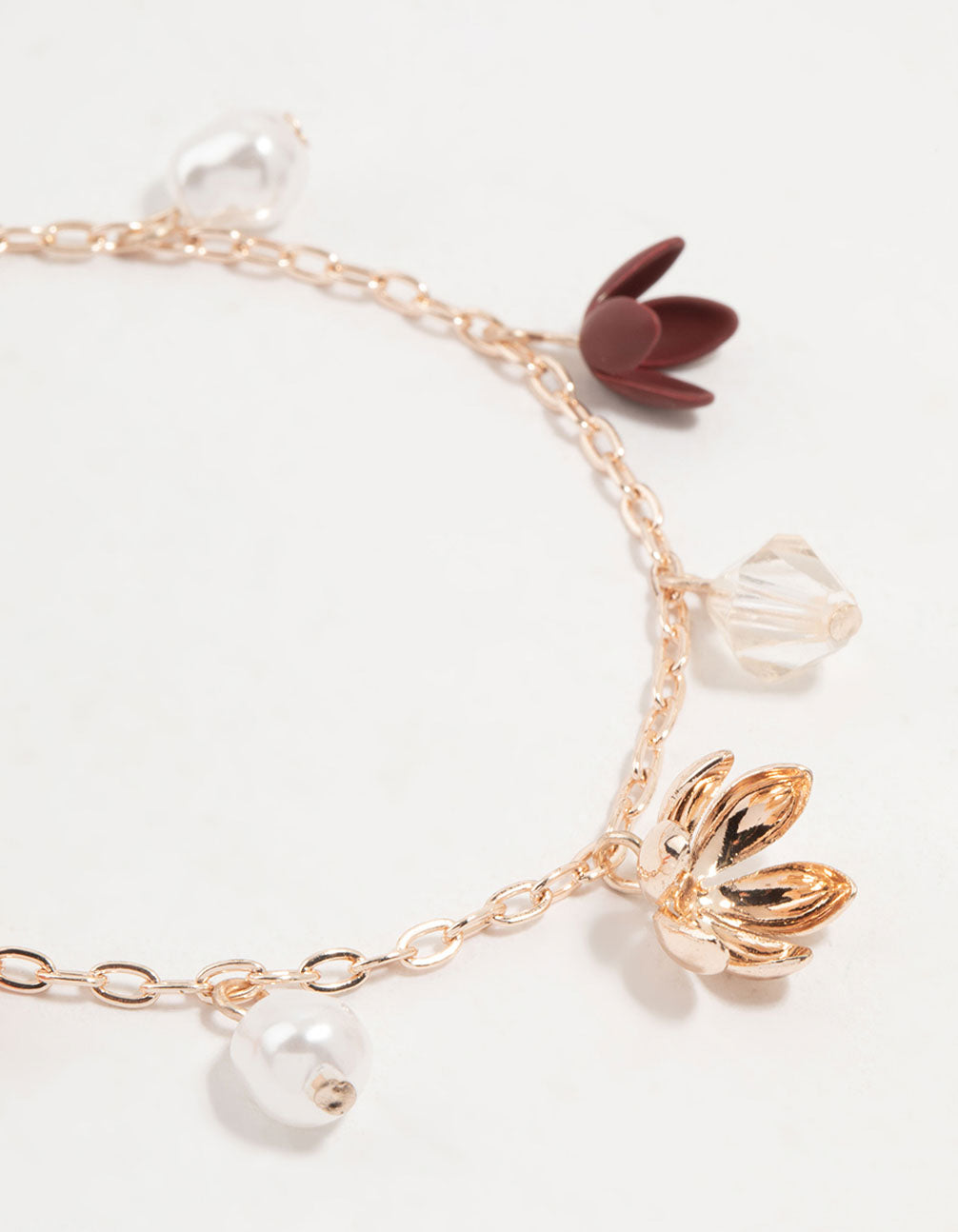 Rose Gold Mixed Flower Charm Bracelet