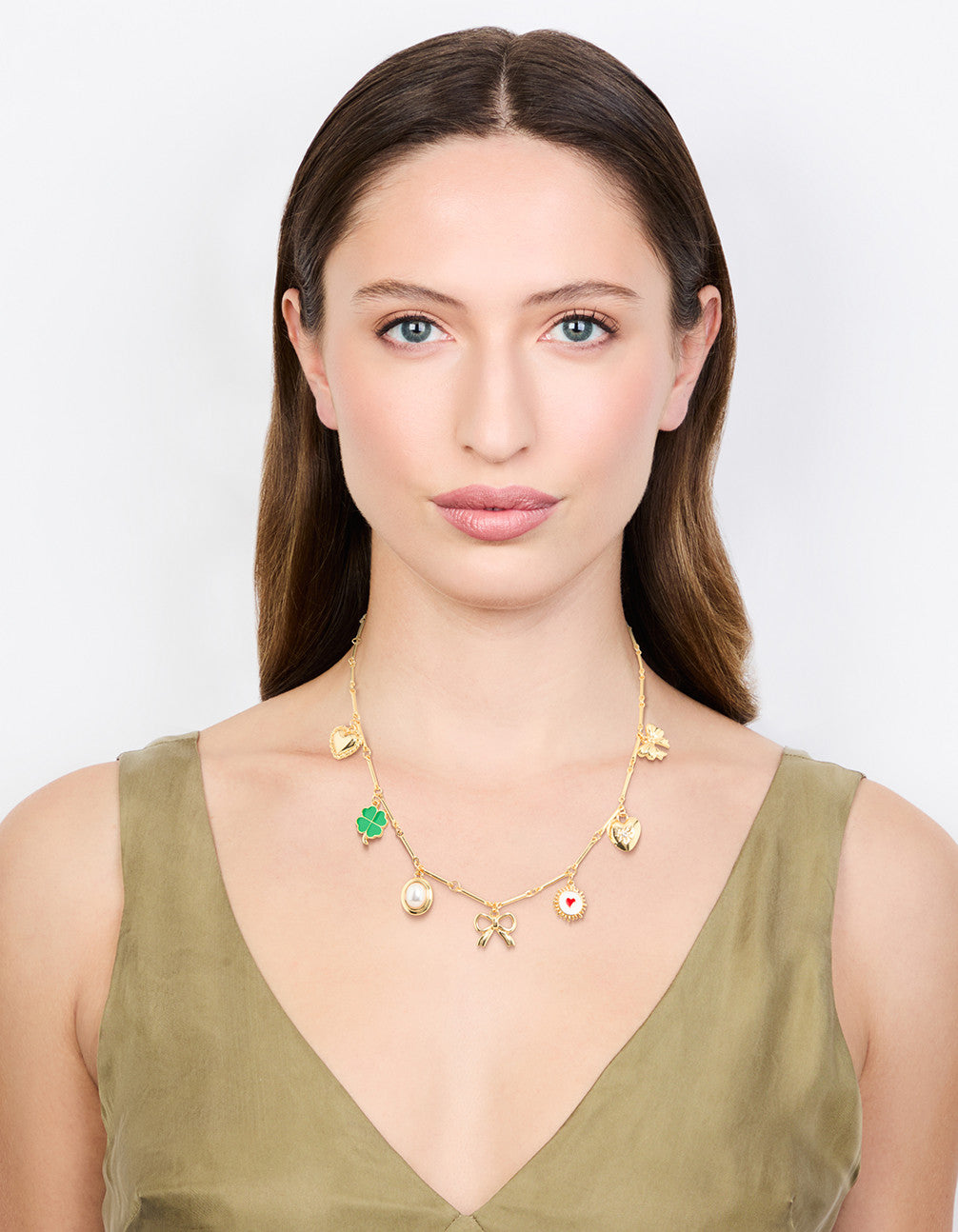 Gold Plated Heart & Bow Charm Necklace