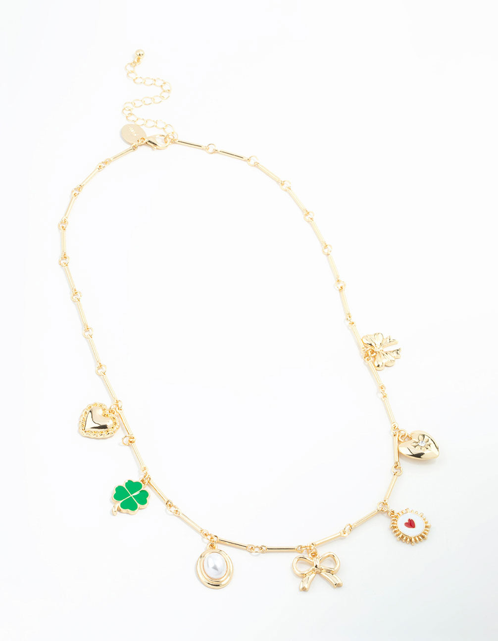 Gold Plated Heart & Bow Charm Necklace