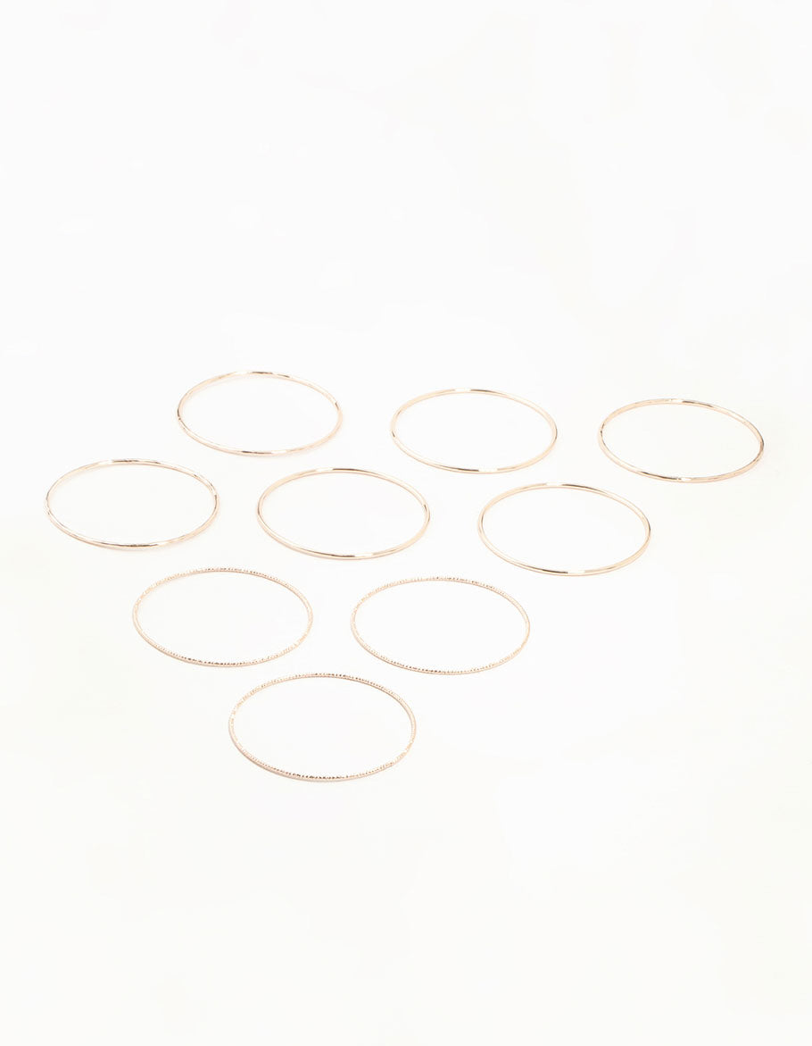 Rose Gold Twisted & Plain Thin Bangles 9-Pack