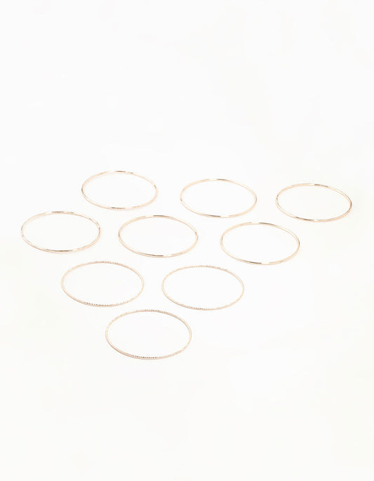 Rose Gold Twisted & Plain Thin Bangles 9-Pack