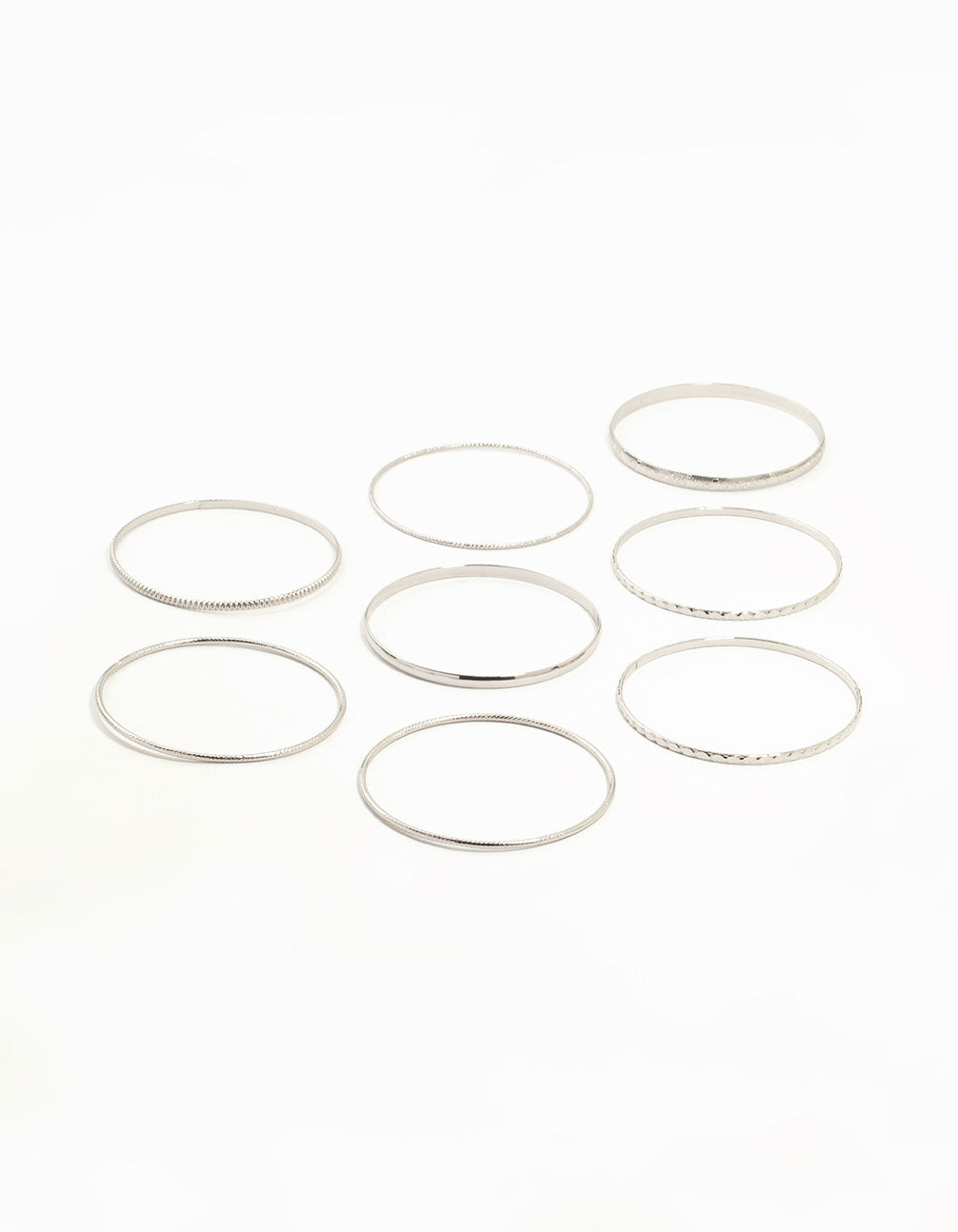 Silver Mixed Textured Bangles 8-Pack