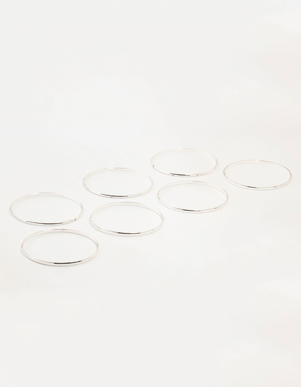 Silver Diamante Inlay & Clean Bangles 7-Pack