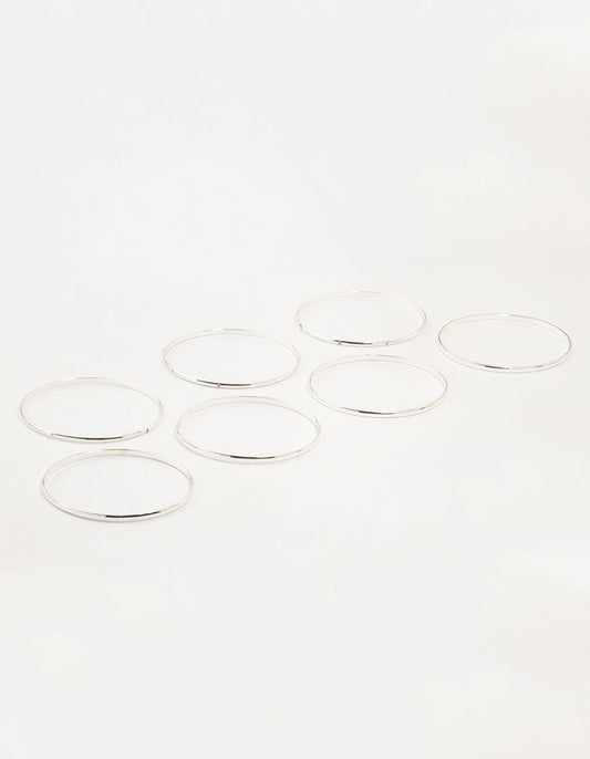Silver Diamante Inlay & Clean Bangles 7-Pack