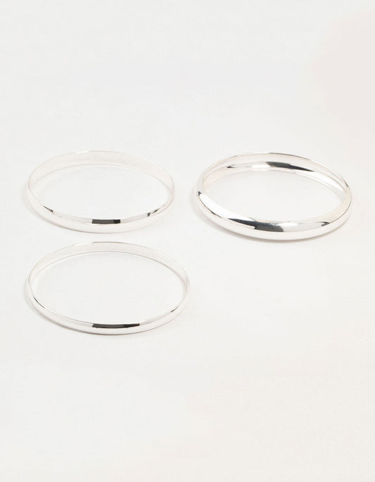 Silver Thick Bangles 3-Pack