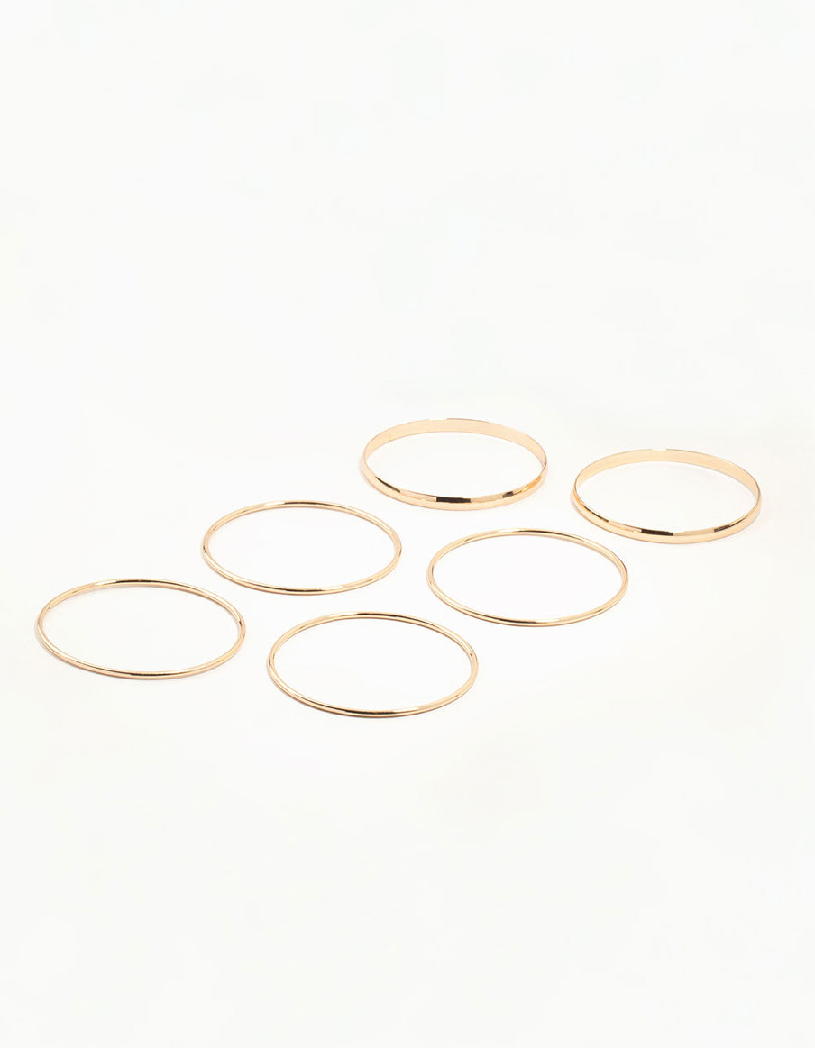 Gold Plain Mixed Width Bangles 5-Pack