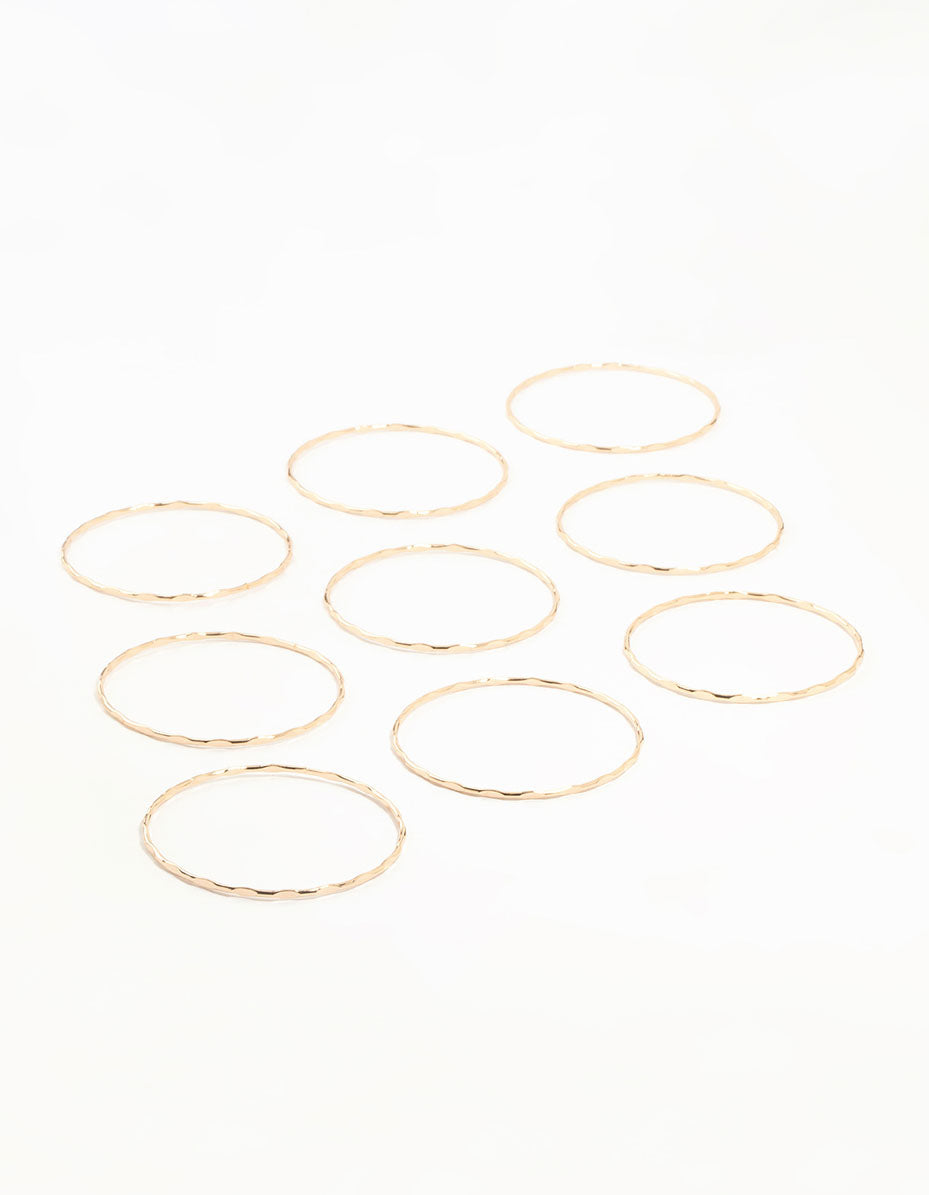 Gold Hammered Flat Bangles 9-Pack