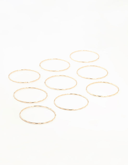 Gold Hammered Flat Bangles 9-Pack