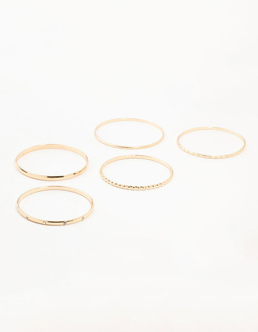 Gold Diamante & Textured Bangles 5-Pack