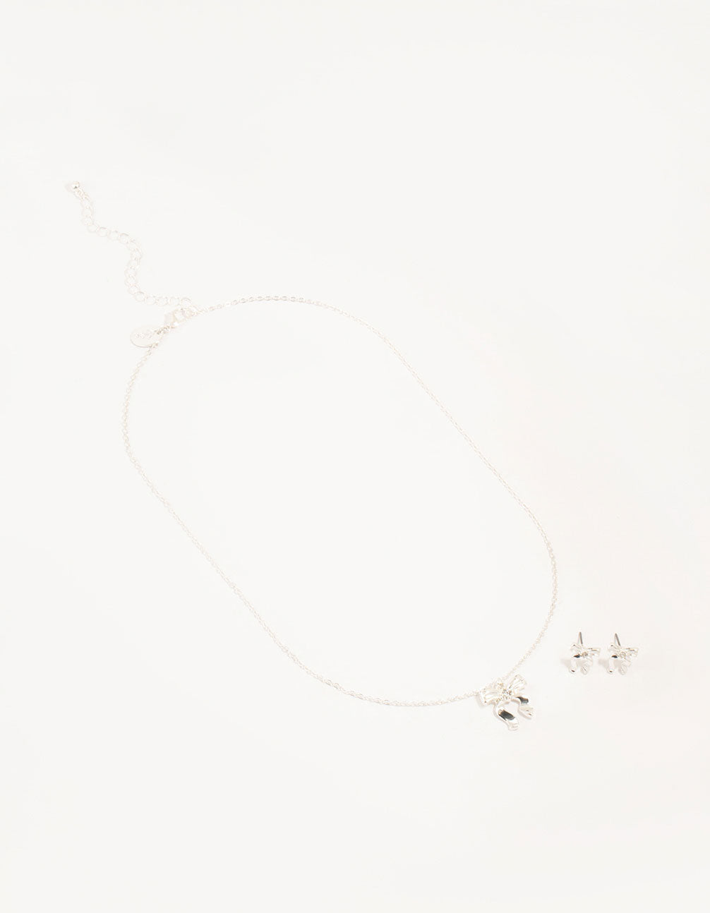 Silver Bow Necklace and Earrings Set