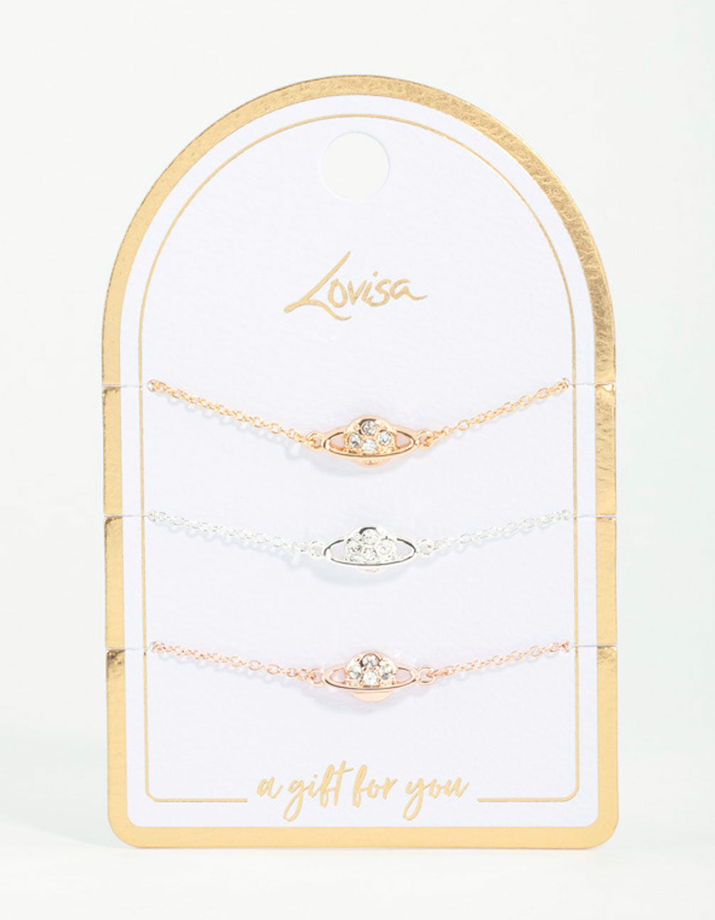 Mixed Metals Diamante Planet Bracelets 3-Pack