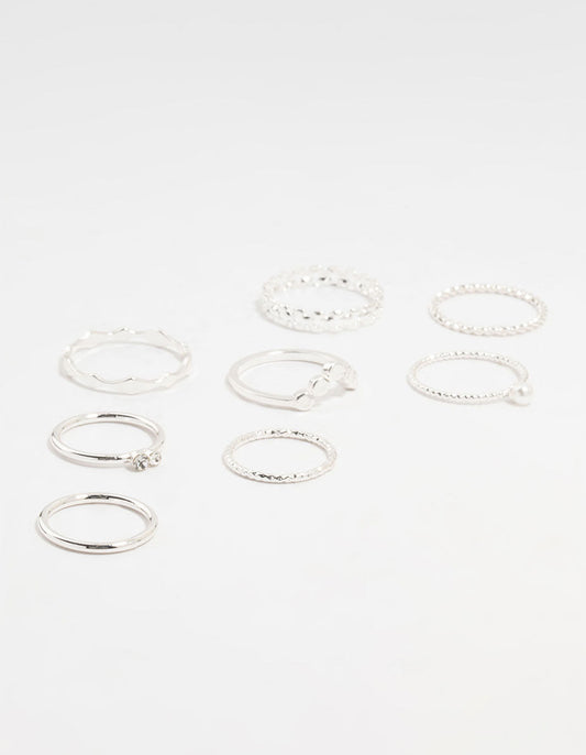 Silver Thin Mixed Stacking Rings 8-Pack