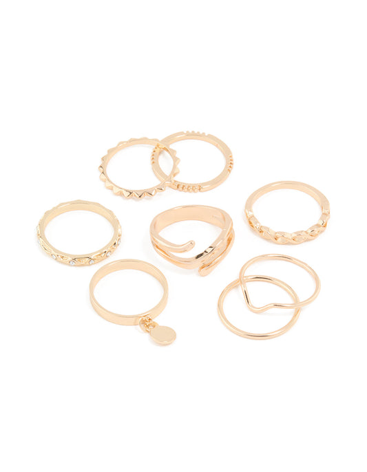Gold Swirl Mixed Stacking Rings 8-Pack