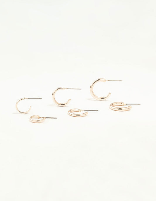 Rose Gold Graduated Clean Huggie Earrings 3-Pack