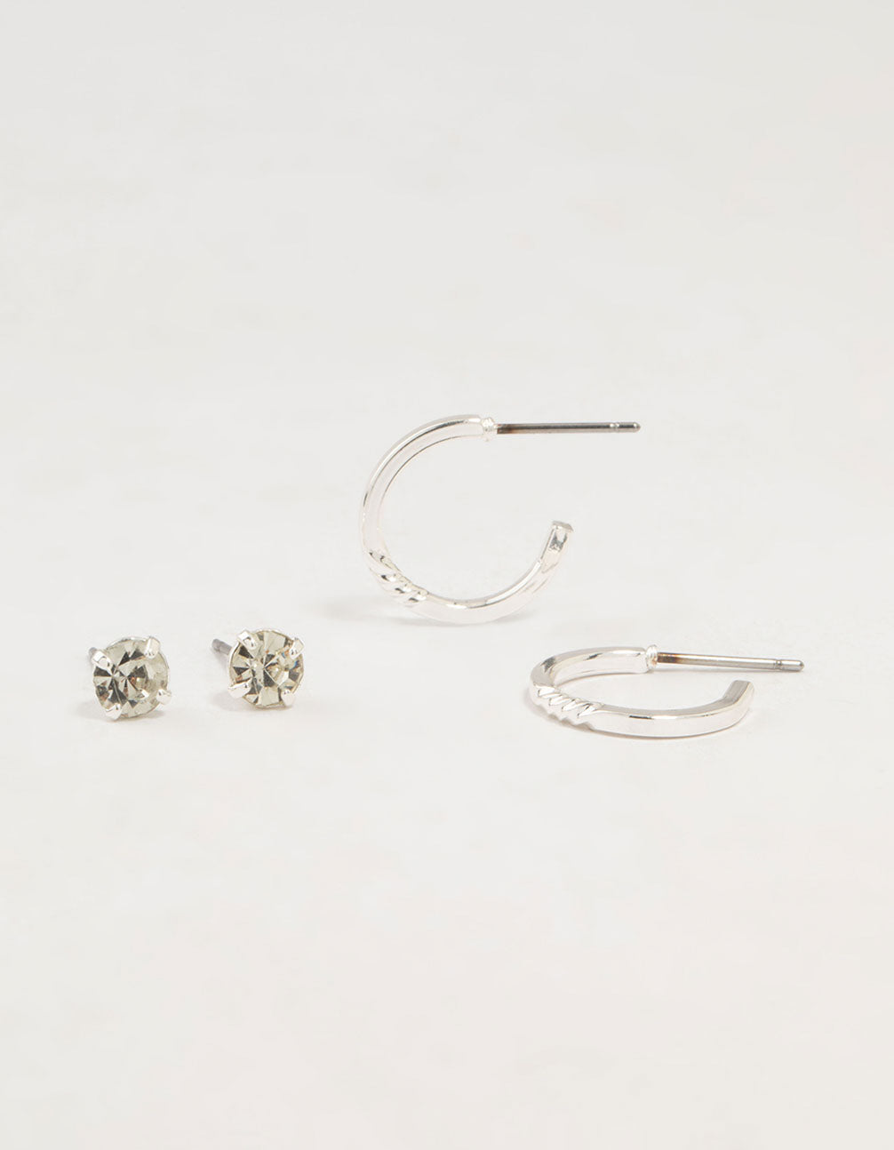 Silver Diamante Studs & Plain Hoop Earrings 2-Pack