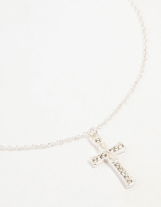 Silver Diamante Cross Pendant Necklace