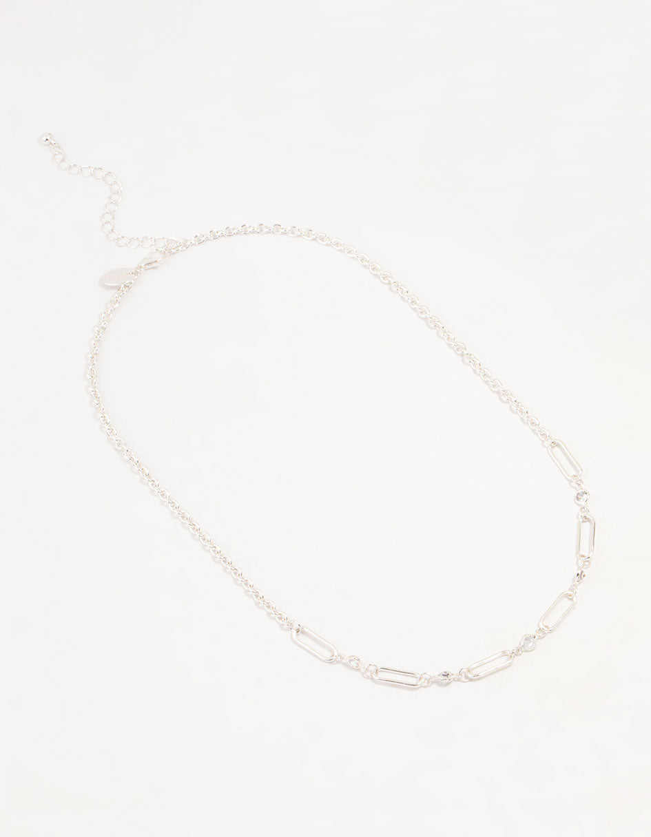 Silver Diamante Rectangular Chain Necklace