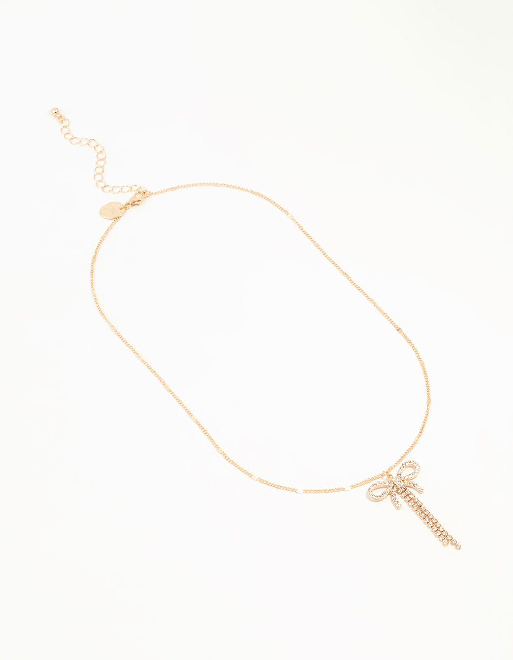 Gold Diamante Bow Drop Necklace