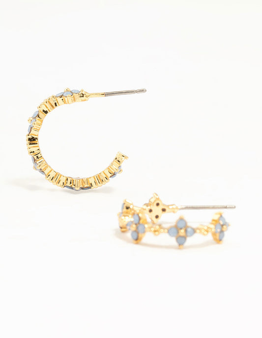 Gold Plated Cubic Zirconia Floral Hoop Earrings