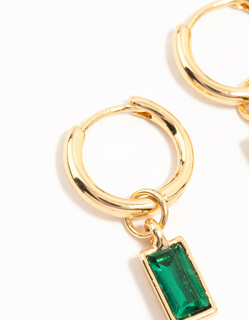 Gold Plated Shamrock & Green Diamante Huggie Earrings 2-Pack