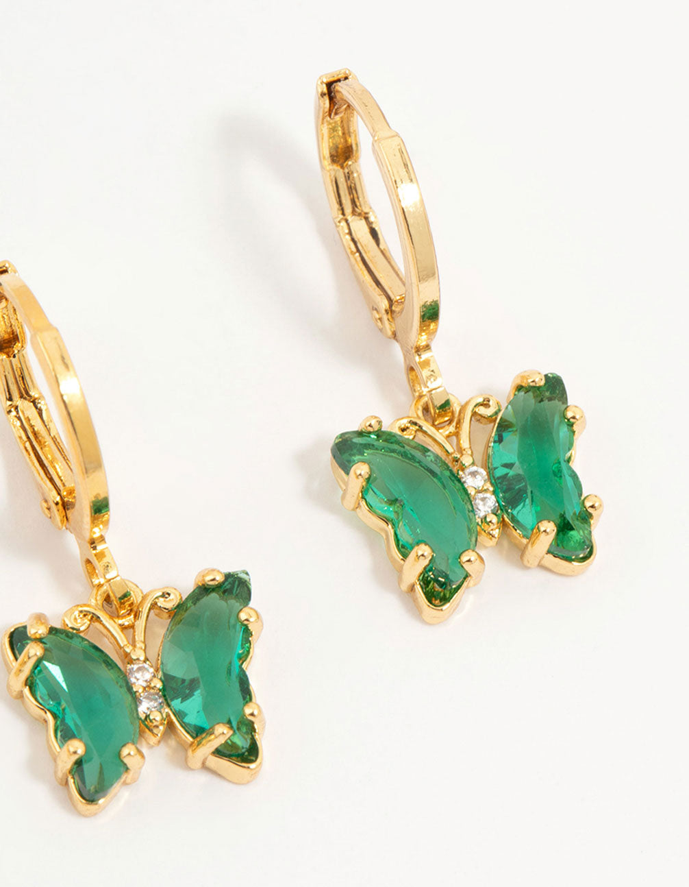 Gold Plated Green Cubic Zirconia Butterfly Earrings 3-Pack