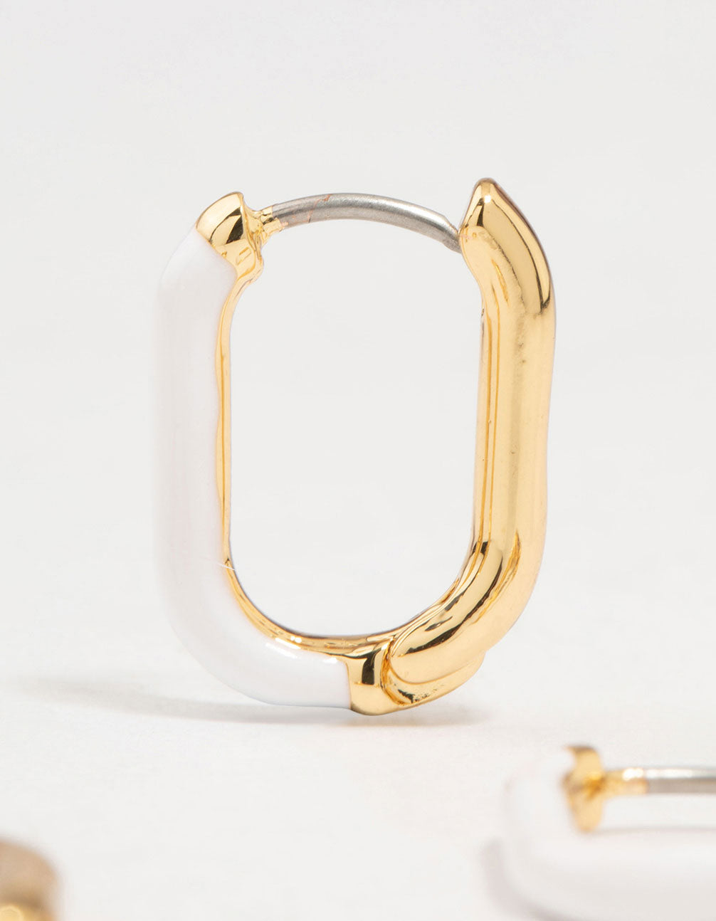 Gold Plated Enamel & Sleek Rectangular Hoop Earrings 2-Pack