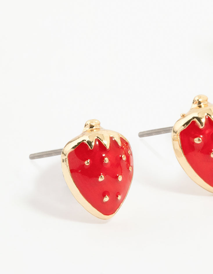 Gold Plated Cubic Zirconia Cherry & Strawberry Earrings 3-Pack