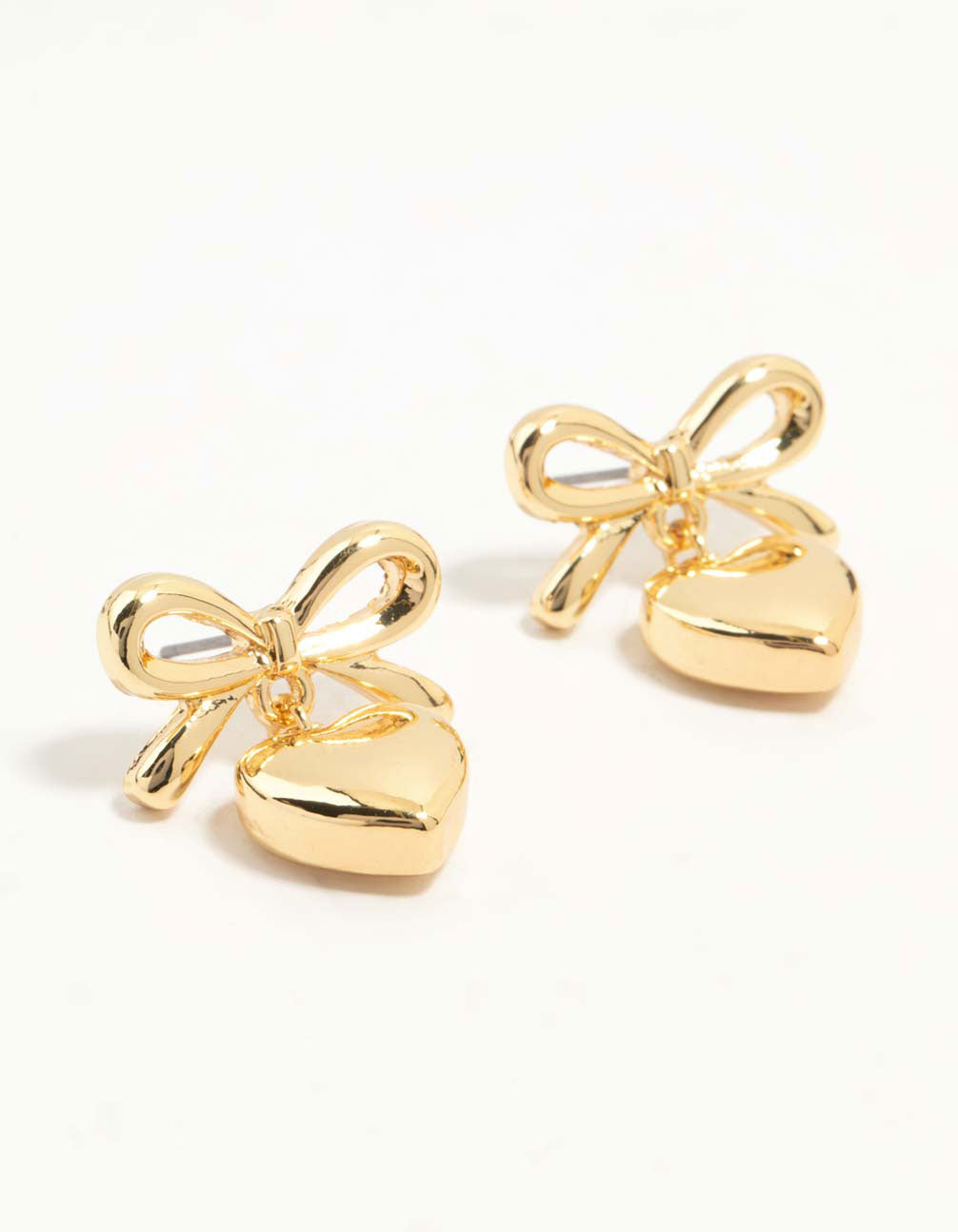 Gold Plated Bow Heart Stud Earrings
