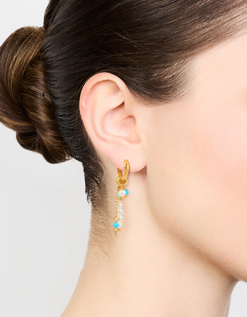 Gold Plated Blue & White Bead Huggie Earrings
