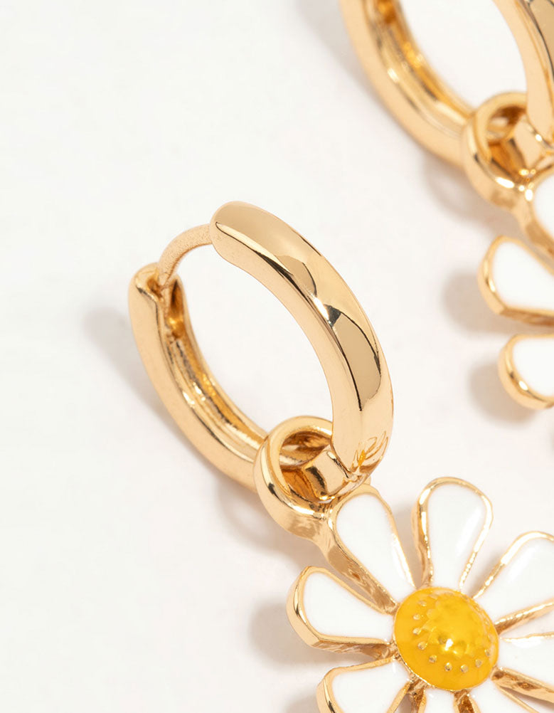 Gold Plated Daisy Huggie Earrings