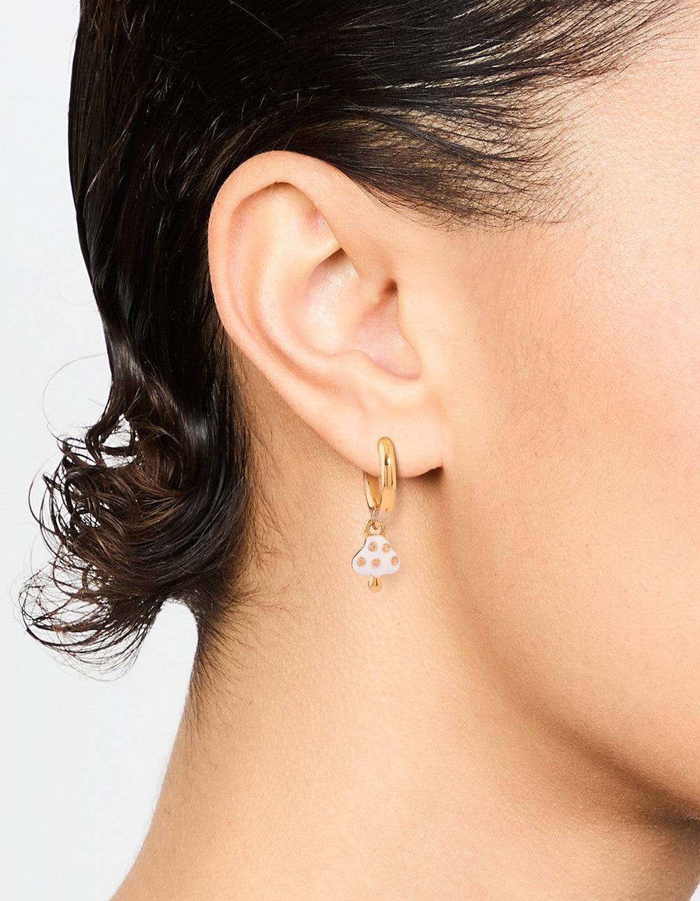 Gold Plated Enamel Mushroom Huggie Earrings