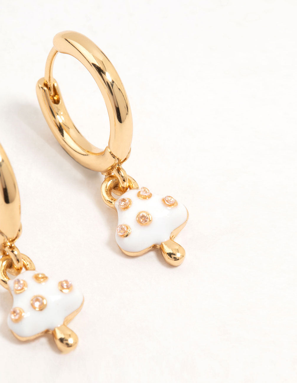 Gold Plated Enamel Mushroom Huggie Earrings