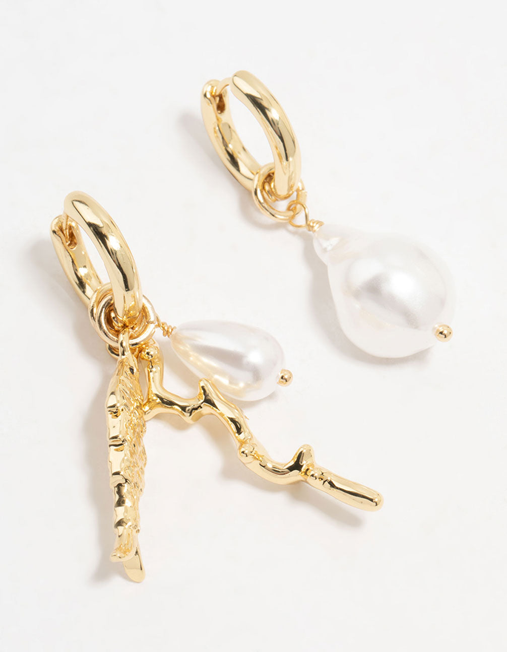 Gold Plated Pearl & Fish Huggie Earrings