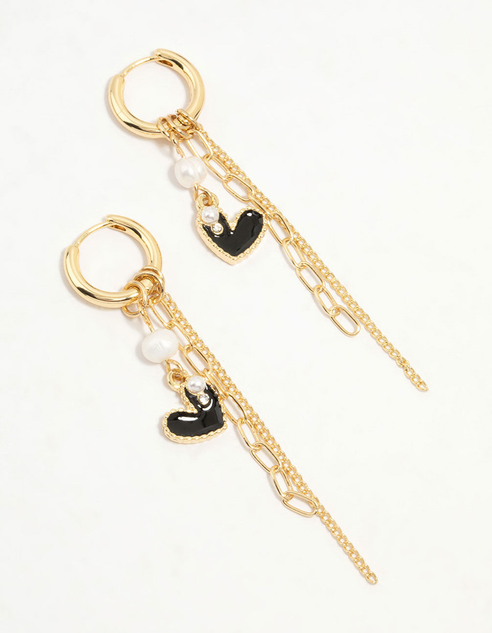 Gold Plated Pearl & Heart Chain Drop Earrings
