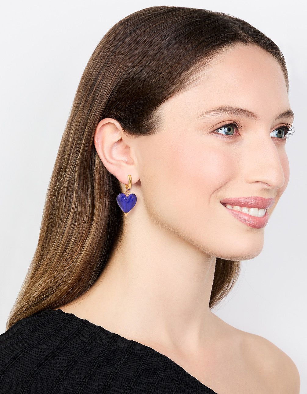 Gold Plated Glass Heart Beads Huggie Earrings