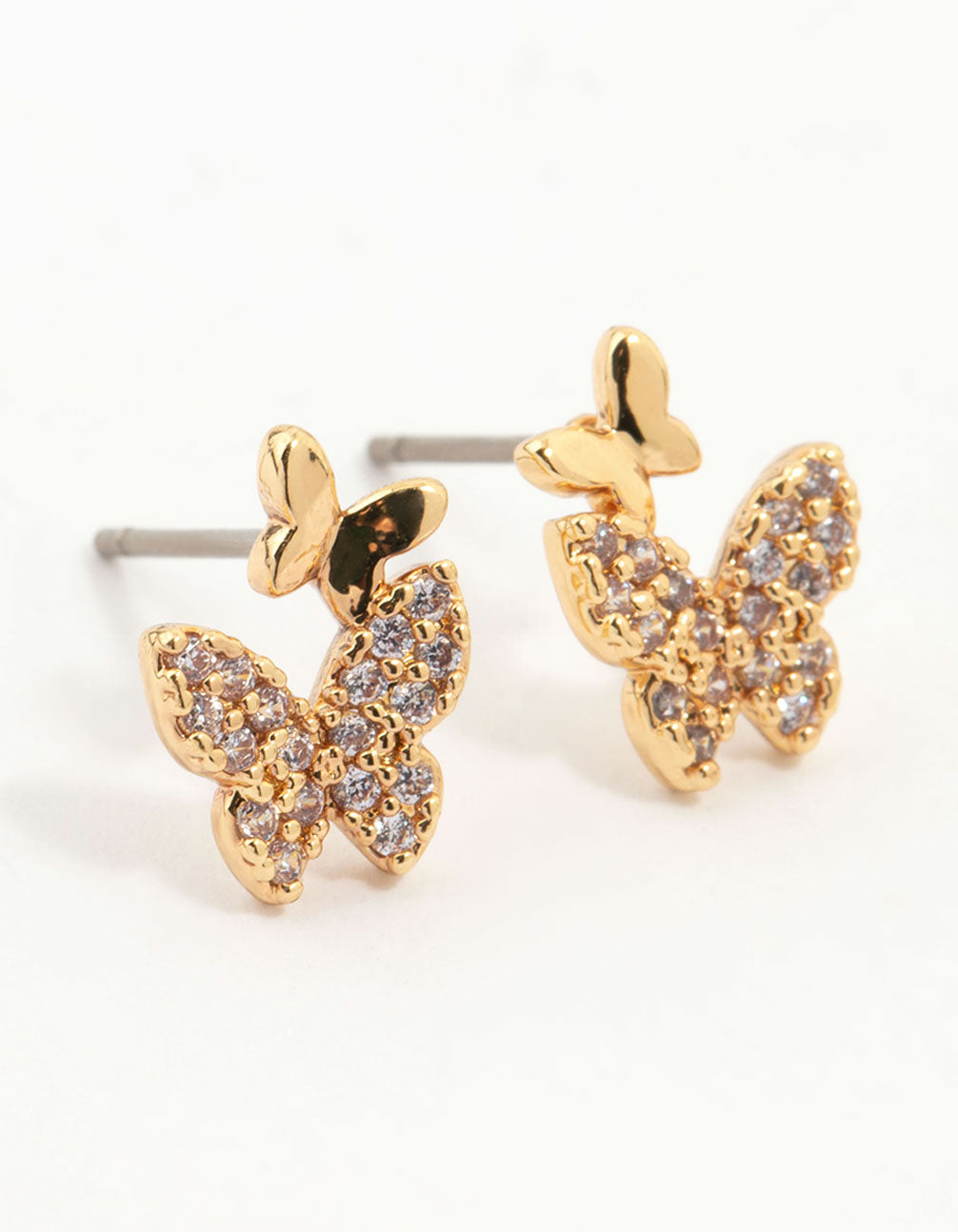 Gold Plated Cubic Zirconia Pearl & Butterfly Earrings 3-Pack