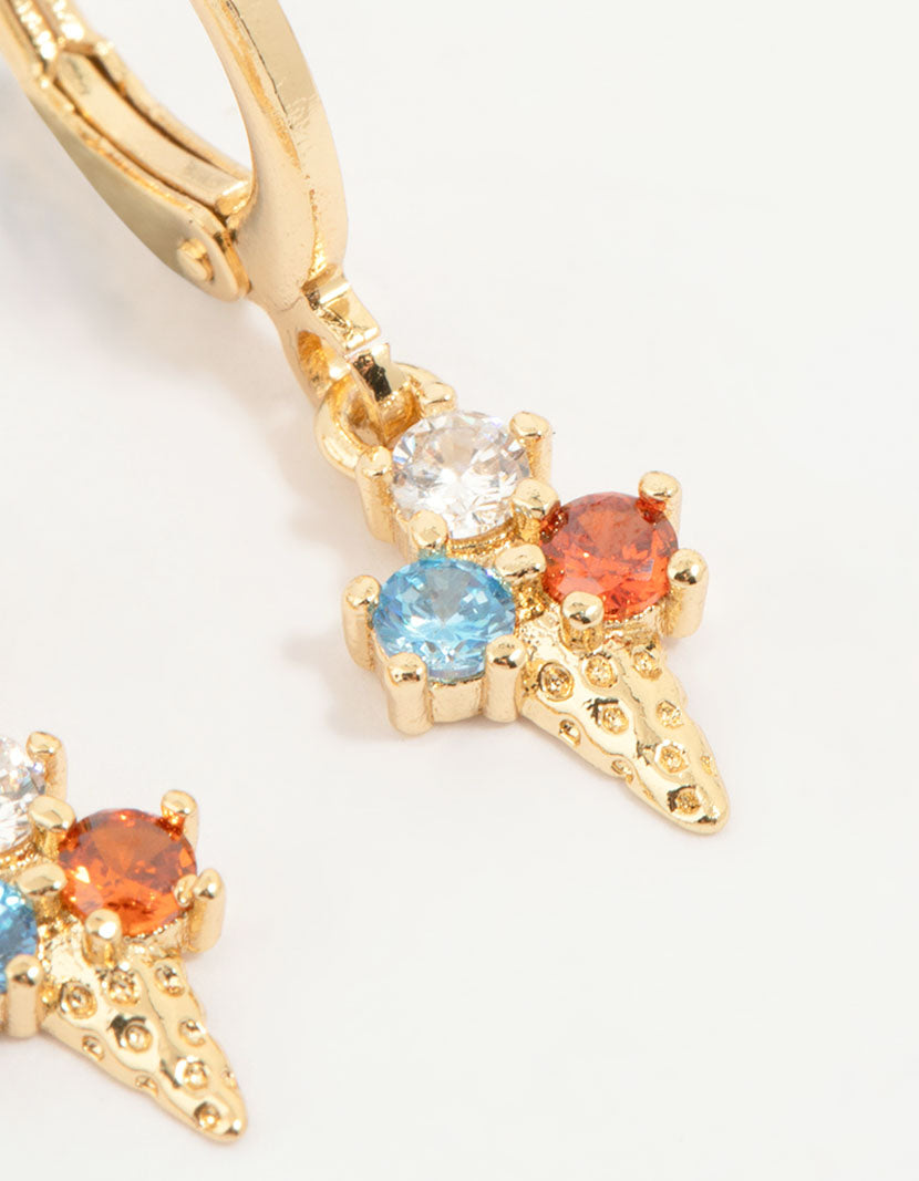 Gold Plated Cubic Zirconia Popsicle & Ice Cream Earrings 3-Pack