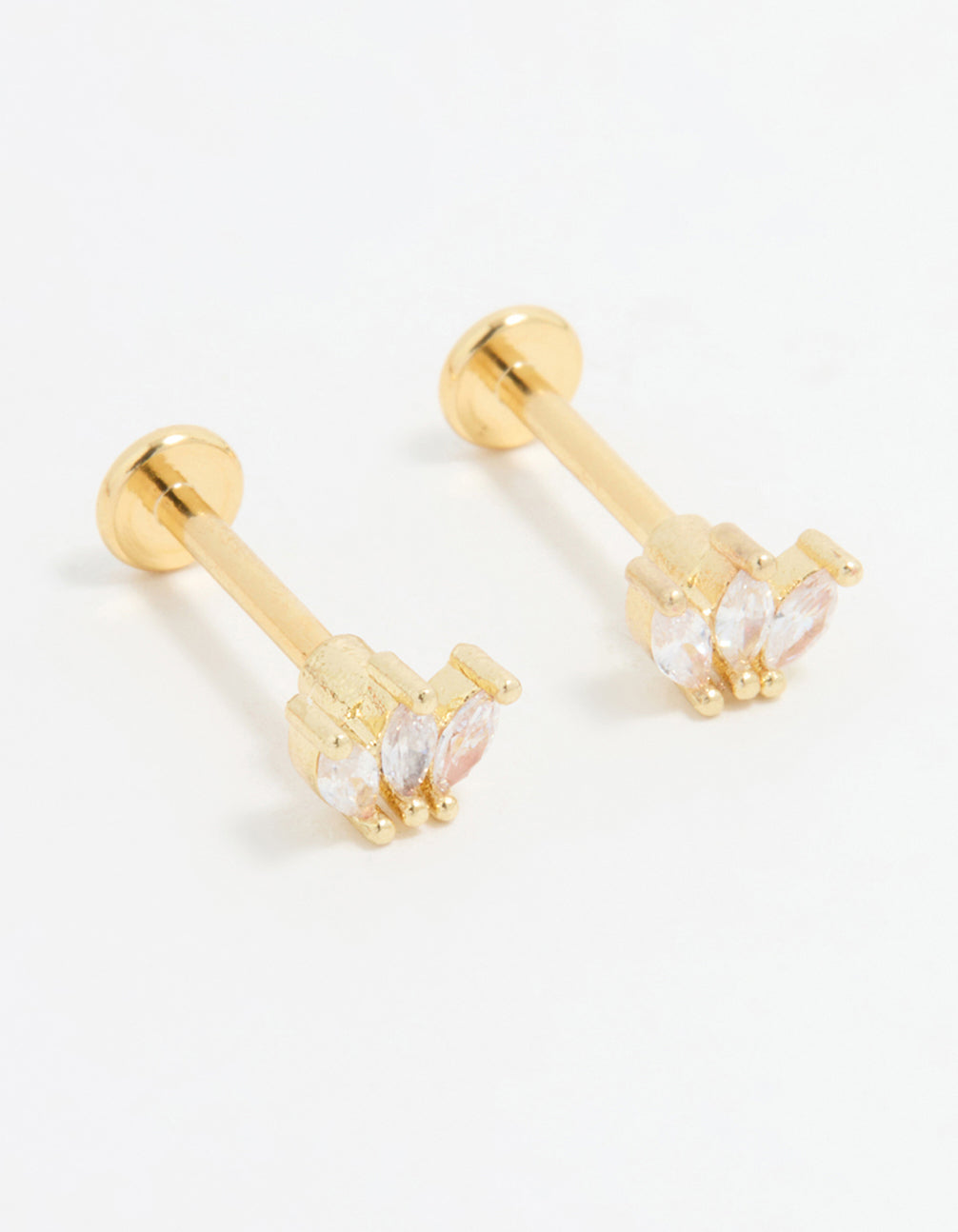 Gold Plated Surgical Steel Cubic Zirconia Marquise Flat Back Pair
